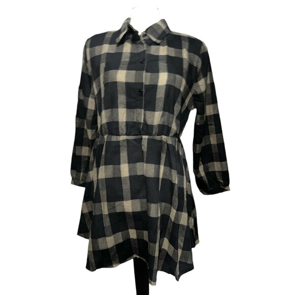 BloomChic Half Button Cinched Waist Long Sleeve Boho Ruffle Hem Blouse Sz 10 Med - Picture 1 of 10